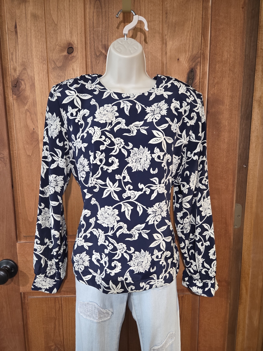 Willow Ridge Navy and Cream Floral Long Sleeve Blouse